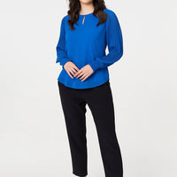Keyhole Cut-Out Neck Long Sleeve Blouse