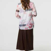 Abstract Print Mesh Layer 3/4 Sleeve Tunic