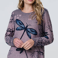 Dragonfly Print Long Sleeve Tunic Top