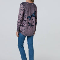 Dragonfly Print Long Sleeve Tunic Top
