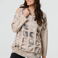 Graphic Print Cut Out Layer Hoodie