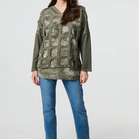 Graphic Print Cut Out Layer Hoodie