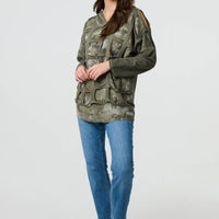 Graphic Print Cut Out Layer Hoodie
