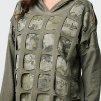 Graphic Print Cut Out Layer Hoodie
