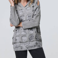 Graphic Print Cut Out Layer Hoodie