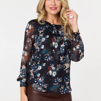 Floral Semi Sheer Long Sleeve Blouse