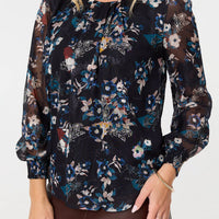 Floral Semi Sheer Long Sleeve Blouse