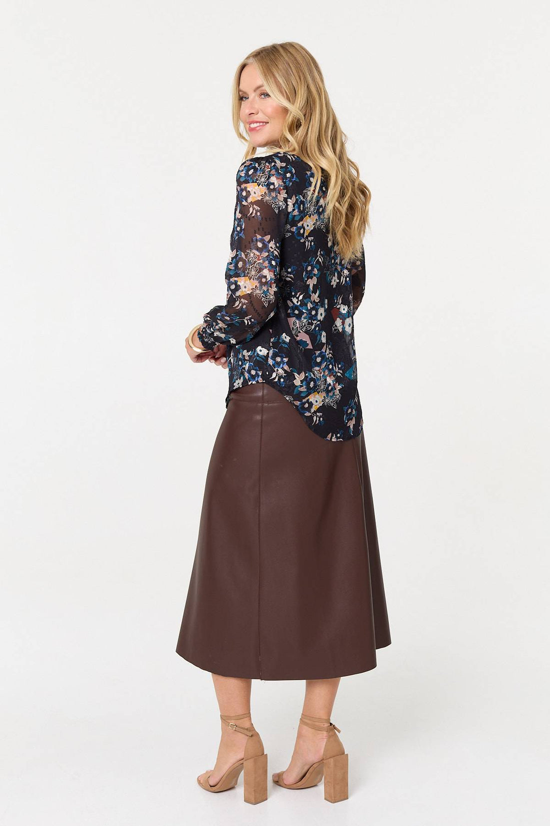 Floral Semi Sheer Long Sleeve Blouse