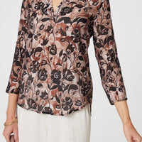 Floral 3/4 Sleeve Curve Hem Blouse