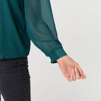 Sparkle Trim High Neck Semi Sheer Blouse