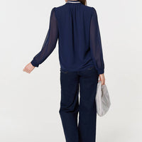 Sparkle Trim High Neck Semi Sheer Blouse