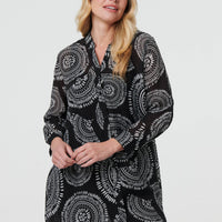 Abstract Sheer Relaxed Longline Blouse