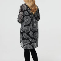 Abstract Sheer Relaxed Longline Blouse