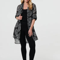 Abstract Sheer Relaxed Longline Blouse