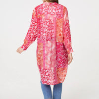 Patchwork Print Semi Sheer Longline Shirt