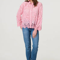 Embroidered Lace Long Sleeve Shirt