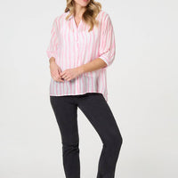 Striped Sheer 3/4 Sleeve Relaxed Shirt
