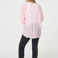 Striped Sheer 3/4 Sleeve Relaxed Shirt