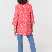 Printed Curve Hem V-Neck Tunic Blouse