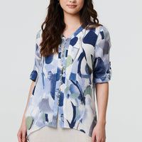 Abstract 3/4 Sleeve Curve Hem Shirt