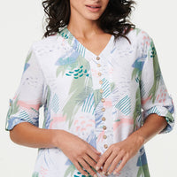 Abstract 3/4 Sleeve Relaxed Blouse