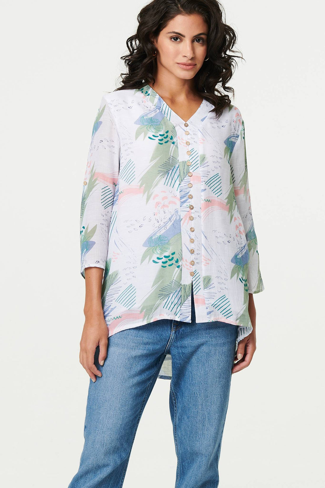 Abstract 3/4 Sleeve Relaxed Blouse