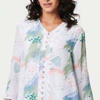 Abstract 3/4 Sleeve Relaxed Blouse