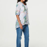 Abstract 3/4 Sleeve Relaxed Blouse