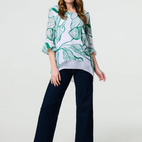 Leaf Print 3/4 Sleeve Layered Tunic Top