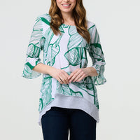 Leaf Print 3/4 Sleeve Layered Tunic Top