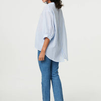 3/4 Sleeve Collarless Curve Hem Shirt