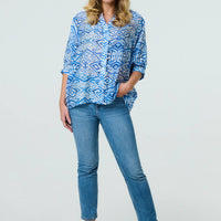 Aztec Print 3/4 Sleeve Relaxed Blouse