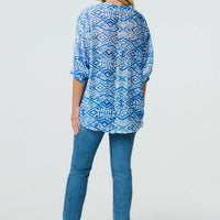 Aztec Print 3/4 Sleeve Relaxed Blouse