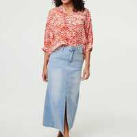 Aztec Print 3/4 Sleeve Relaxed Blouse