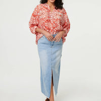Aztec Print 3/4 Sleeve Relaxed Blouse