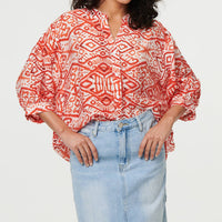 Aztec Print 3/4 Sleeve Relaxed Blouse