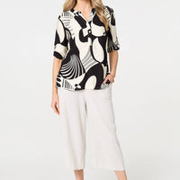 Abstract 3/4 Sleeve Button Detail Blouse