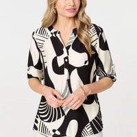 Abstract 3/4 Sleeve Button Detail Blouse