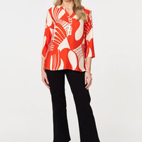 Abstract 3/4 Sleeve Button Detail Blouse