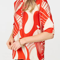 Abstract 3/4 Sleeve Button Detail Blouse