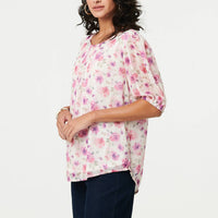 Floral 1/2 Sleeve Semi Sheer Blouse