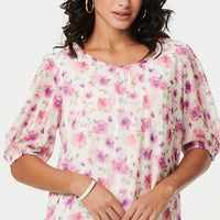 Floral 1/2 Sleeve Semi Sheer Blouse