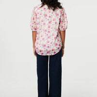Floral 1/2 Sleeve Semi Sheer Blouse
