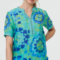 Floral Stud Detail Short Sleeve Blouse