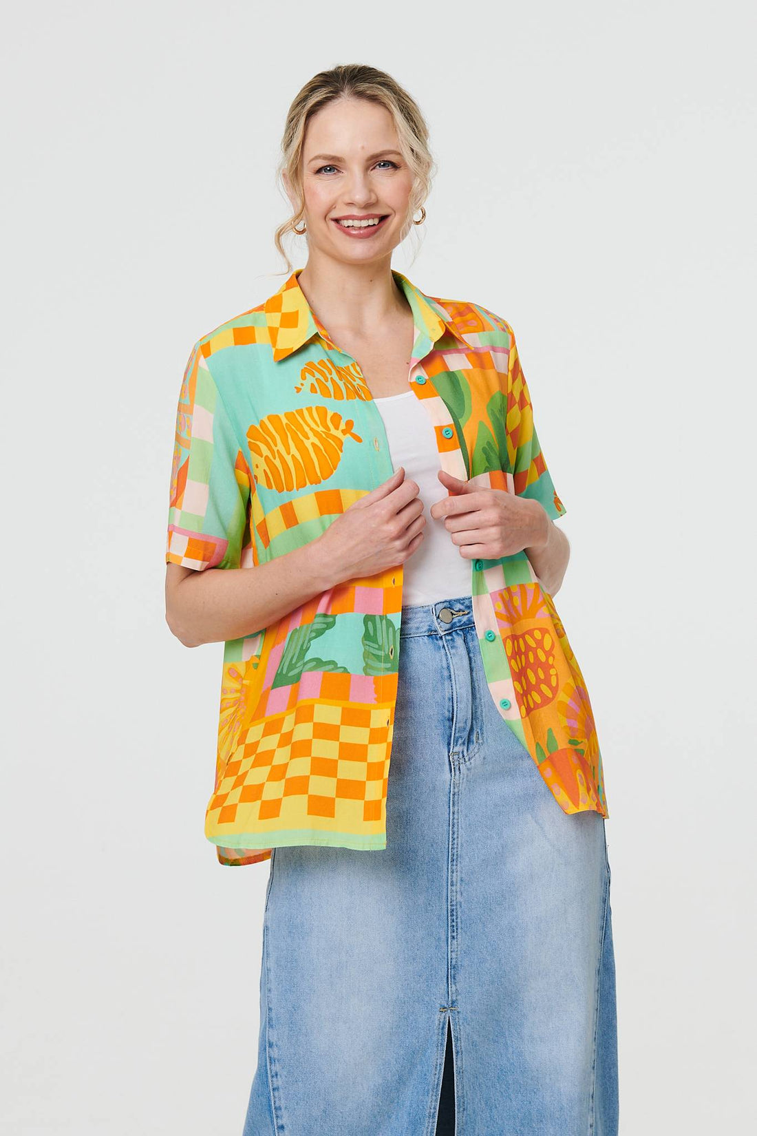 Patchwork Print Short Sleeve Boxy Shirt