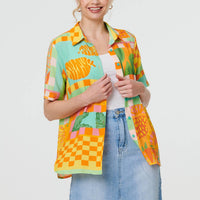 Patchwork Print Short Sleeve Boxy Shirt