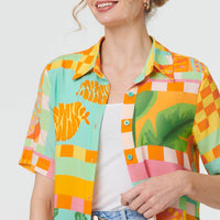 Patchwork Print Short Sleeve Boxy Shirt