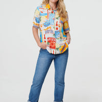Printed Short Sleeve Curve Hem Shirt
