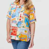 Printed Short Sleeve Curve Hem Shirt
