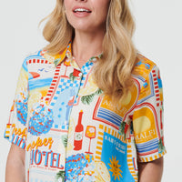 Printed Short Sleeve Curve Hem Shirt